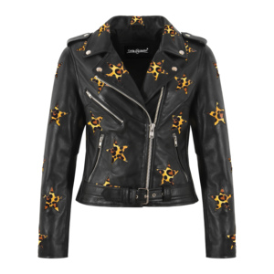 Chaqueta de Motociclista BRANDO Star Personalizada 100% Cuero NAPA Genuino para Mujer, Chaqueta de Moto con Herrajes Premium, Cierres YKK, Parches de Estrellas - Product Image 1