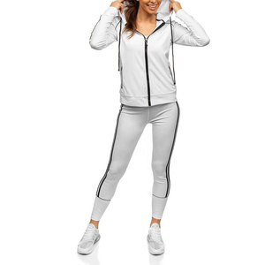 Ensemble de survêtements deux pièces pour femmes, 100 % coton, personnalisable, haute qualité, fermeture éclair intégrale, écologique, prix de gros - Product Image 3