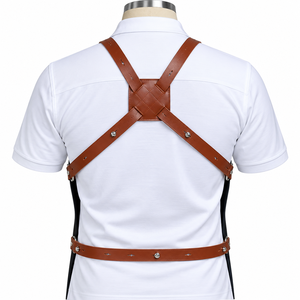 Tablier classique en jean avec poches et bretelles en cuir, vêtement de travail pour barbier, coiffeur, barman - Product Image 3