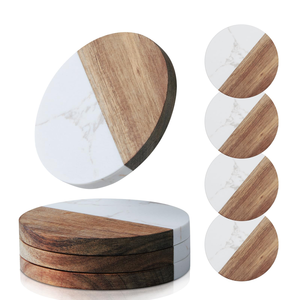 Factory Direct Hexagon Natural Marble Combined Acacia Wood <b>coaster</b> Square <b>Coasters</b> Set Non Slip Table Mats For Drink <b>Glass</b> Hold - Product Image 3