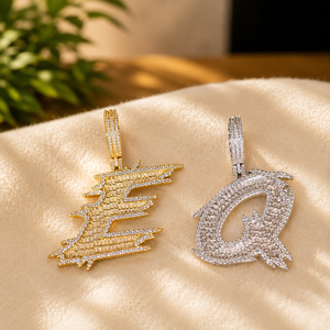 925 Sterling Silver VVS1 Moissanite Letter <b>Pendant</b> Hip Hop Style Micro Insert Baguette Cut Diamond Name Jewelry - Product Image 3