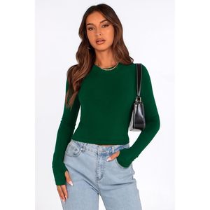 PRETTYGARDEN Hauts courts à manches longues ajustés pour femmes, style Y2K, mode printemps et automne, t-shirts basiques, chemisiers - Product Image 3