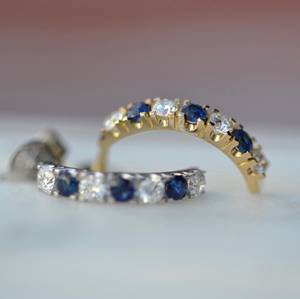 925 Sterling Silver <b>Blue</b> Sapphire and Moissanite Half Hoop <b>Earrings</b> Curved <b>Stud</b> <b>Earrings</b> for Women Jewelry Gift - Product Image 1