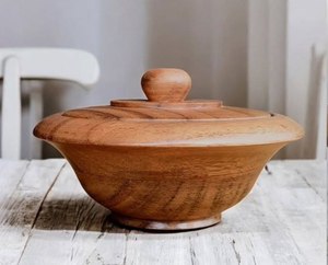 Bol de service en bois au design classique avec couvercle, forme ronde, pour la table, la vaisselle, les collations, décoration intérieure, au meilleur prix - Product Image 1