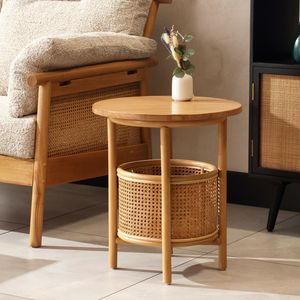 Table de chevet en rotin de luxe, mobilier de chambre contemporain avec un design en cannage naturel et structure en bois - Product Image 1