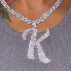 Colgante con Letra K, Colgante con Letra Engastada en Diamantes, Colgante Hip Hop Personalizado, Moissanita VVS1, Colgante Personalizado en Plata 925 - Product Image 1