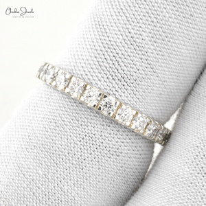 Bague prête à être expédiée, diamant de 2,30 mm, clarté SI, demi-alliance éternelle en or blanc fin 14 carats, bague de fiançailles et de mariage, taille US-6 - Product Image 5