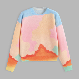 <b>Men</b> Women's Color Blocking Gradient Jacquard Knitted <b>Cardigan</b> Crew Neck Full Sleeve Casual 100% Acrylic/Nylon Anti-Pilling - Product Image 1