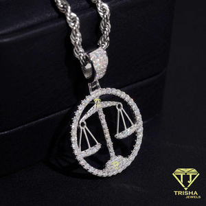 Collier pendentif Balance de la Justice Hip Hop avec diamant Moissanite, bijoux en argent 925, design rond glacé pour hommes et femmes - Product Image 5