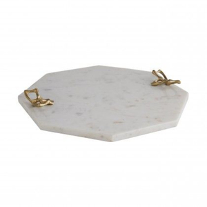 Plateau de service en marbre durable avec poignée en laiton doré, accessoire décoratif pour la maison, les mariages et les hôtels, plateaux en laiton et en marbre - Product Image 5
