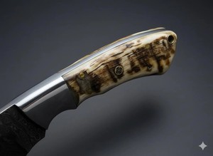 Cuchillo de caza y desollado de hoja fija de acero de Damasco Nordic Forge con gancho para tripas, mango de cuerno de carnero, espiga completa, personalizado OEM/ODM - Product Image 2