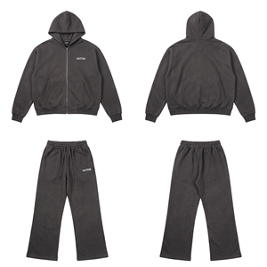 Custom Heavyweight Reversible Zip-Up Winter Streetwear Tracksuit Men 100% Cotton Fleece Hoodie Jogger Set Elastic Waist Private - Product Image 2