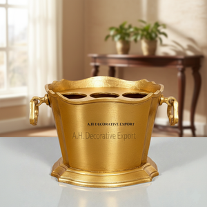Seau à glace en métal doré durable pour 3 bouteilles, grand modèle décoratif floral, pour bar, fêtes et boissons premium - Product Image 3