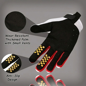 Gants de cyclisme à doigts entiers, imprimé crâne blanc, polyester, antidérapants, fermeture auto-agrippante, unisexe, respirants pour l'été - Product Image 4