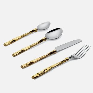 Ensemble de couverts en acier inoxydable doré faits à la main, design royal de haute qualité avec long manche, laiton écologique pour la rentrée scolaire - Product Image 1