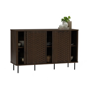 Antique 1.2m <b>Sideboard</b> with 3 Doors Retro Storage Console Table in Dark Wood Color Rattan Buffet for Living Room Kitchen - Product Image 6