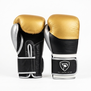 Gants de boxe en cuir noir doré Dumela 16 oz, équipement d'entraînement professionnel avec logo - Product Image 1