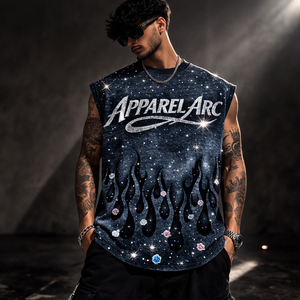 เสื้อยืดแขนกุดผ้าฝ้าย 100% ประดับเพชรลายเปลวไฟ สำหรับผู้ชาย สไตล์กาแล็กซี่ สตรีทแวร์ รับผลิตตามแบบ OEM จากโรงงาน - Product Image 2