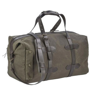 Sac de voyage en toile personnalisé avec logo, 7 pouces, sangles en cuir vert olive, fermeture éclair, sac de week-end écologique, léger et durable - Product Image 1