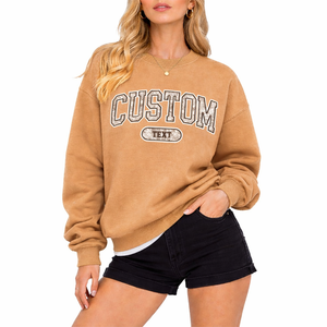 New Design Custom Logo Women Cotton <b>Sweatshirt</b> Light Brown Crew Neck Oversized Pullover Soft Fleece Casual Winter Fashionwear - Product Image 1