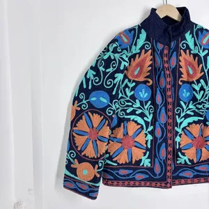 Manteau et veste de style kimono en velours Suzani faits à la main, broderie florale, respirant, vêtements d'extérieur pour l'hiver - Product Image 3