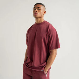 Men's Maroon T-Shirt And Shorts <b>Set</b> Two Piece Oversized Crewneck Tee With Matching Shorts Casual Activewear Lounge Wear - Product Image 3