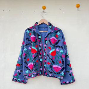 Chaqueta Kimono Suzani de Terciopelo Hecha a Mano |   Edredón Ecológico Transpirable Acolchado 100% Algodón Diseño Boho Otoño/Invierno Vertexindiacorp - Product Image 1