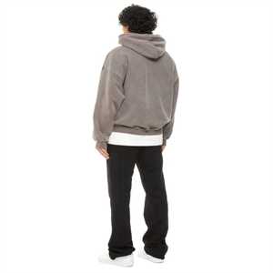 Sudadera con Capucha Extra Grande Unisex Gris de Primera Calidad, de Algodón y Felpa, Informal, para Invierno, Estilo Vintage, con Cierre y Bolsillos - Product Image 3