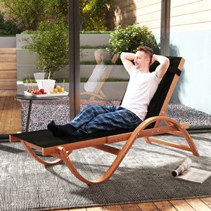 Sdraio da Giardino Regolabile a 4 Livelli in Legno di Larice, Completamente Reclinabile, con Seduta in Rete Nera per Piscina, Realizzata in Teak - Product Image 2