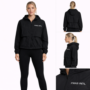 Chaqueta cortavientos unisex ligera de poliéster, estilo bomber, con media cremallera y capucha de nailon para hombre. - Product Image 1