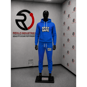Ensemble de survêtement bleu personnalisé avec sweat à capuche imprimé et pantalon de jogging – Tenue décontractée streetwear en molleton pour le sport et l'entraînement en salle de sport – Vente en gros – Collection Automne - Product Image 3