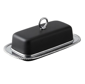 Beurrier en aluminium noir mat avec couvercle, forme rectangulaire, hermétique, préservation de la fraîcheur, utilisation en cuisine, vaisselle de fête, minimaliste - Product Image 2