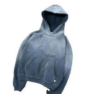 Quality Vintage Oversized Distressed Sweatshirt Acid Washed Hoodie with Drawstring Zip Denim <b>Jacket</b> Sun Faded Design for Autumn - Product Image 4