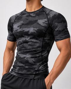 Camiseta de Compresión de Manga Corta con Camuflaje para Hombre, Secado Rápido, Corte Ajustado, Cuello Redondo, Tejido Deportivo, Largo Regular - Product Image 6