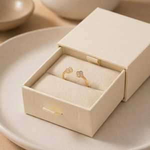 Anillo de compromiso ajustable de oro macizo de 10k, 14k, 18k con diamante redondo brillante cultivado en laboratorio VVS1 color E, diseño de flor de trébol de la suerte para mujer - Product Image 5