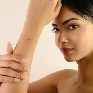 Productos en Oferta, Nueva Pulsera Apilable con Halo de Rubíes y Diamantes para Mujer, Delicada, de Oro Amarillo Real de 14K, Joyería Hecha a Mano - Product Image 4