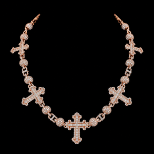 Collar con Cruz de Moissanita Chapado en Oro Rosa de 18K, Cadena con Cuentas, Joyería Cristiana Moderna Unisex, Precio al por Mayor - Product Image 1
