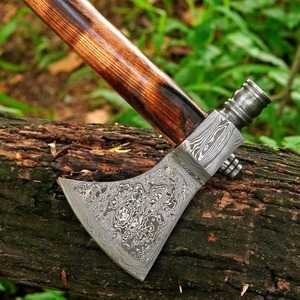 Hache Tomahawk en acier Damas forgé à la main avec manche en bois de rose, longueur totale de 24 pouces, outil de survie et de camping - Product Image 5