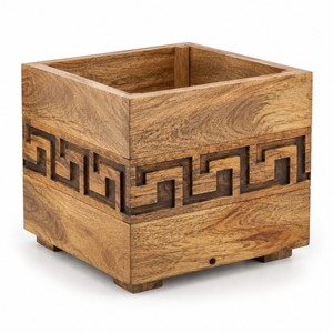 Jardinière Greca en bois de manguier artisanal |   Ventes en gros de jardinières en bois en Inde - Product Image 1