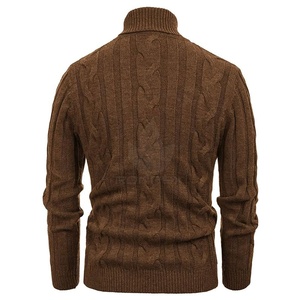 Suéter de Cuello Alto para Hombre, Color Marrón, Tejido de Cable, Manga Larga, 100% Lana, Grueso, para Invierno, Corte Regular, 2026 - Product Image 2
