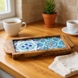 Handmade Wooden Serving Tray Printed Decorative Tray for Tea Coffee Snacks or Breakfast in <b>Kitchen</b> - Product Image 3