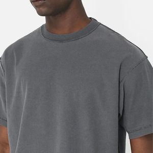 Camisetas de corte regular con hombros caídos al por mayor, lisas, de alta calidad, de forro polar de poliéster/algodón, personalizables, estilo vintage, cuello redondo grueso. - Product Image 3