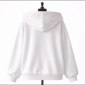 Sudadera con Capucha Blanca con Estampado de Araña Rosa, Logotipo Bordado, Impresión Digital, Ecológica, Casual, Unisex, Invierno, Impermeable - Product Image 2