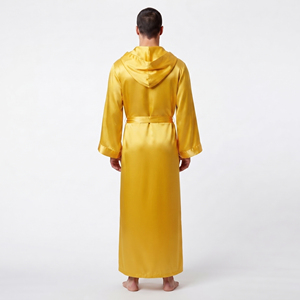 Bata de dormir 100% seda satinada con cinturón de seda, bata de satén con capucha, bata de satén ligera de verano para hombre - Product Image 4