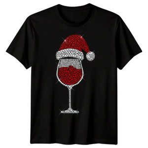 Camiseta de Mujer con Cuello Redondo y Estampado a Cuadros, con Pedrería, de Algodón Suave, Brillante, Estilo Casual, Ecológica, Venta al Por Mayor - Product Image 1