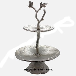 Aluminum Metal Nickel Plated Tree Leaf Look Cake Stand 2 Tier Cupcake Cookies and <b>Sweets</b> Decorative Cake Stand - Product Image 1
