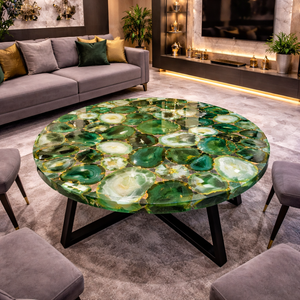 Mesa de Centro Redonda de Ágata Verde de Lujo, Piedra Semipreciosa Natural, Venta al por Mayor, Muebles para el Hogar - Product Image 1