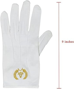 Master Mason Blue Lodge Gloves with White Cotton Machine Embroidery Freemason Regalia with Leather and custom logo design - Product Image 3