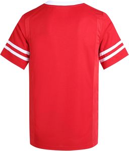 Red <b>V</b>-<b>Neck</b> Short Sleeve Sublimation Sport Jersey with <b>White</b> Stripes Quick Dry Polyester Casual <b>Shirt</b> Summer Wear ODM - Product Image 3