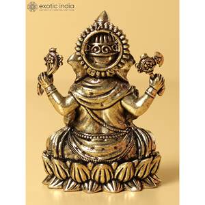 รูปปั้นพระพิฆเนศทำด้วยมือขนาด2นิ้วรูปสลักทองเหลืองขนาดเล็กผลิตในอินเดีย - Product Image 4